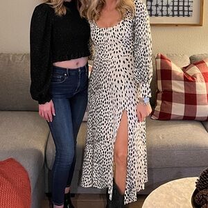 Reformation Women’s Alessi Animal White Black Long Sleeve Dress Size 4